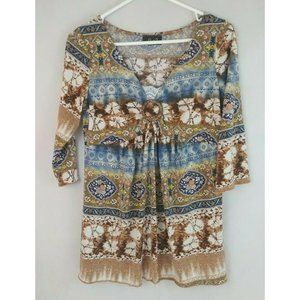 Solo Nove Women's  Multicolor  3/4 Sleeve Blouse With Floral Aztec Design Size M